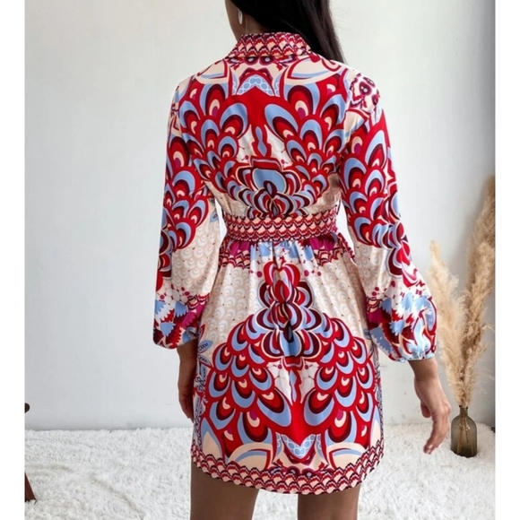 Boho Lantern Sleeves Belted Dress - Picture 3 of 7